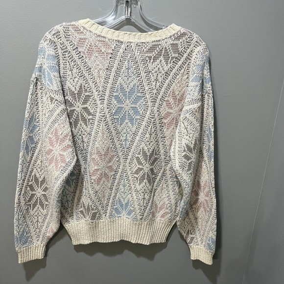 Vtg Koret Womens Pastel Chunky Sweater M Textured Snowflakes Cotton Blend - Picture 9 of 9